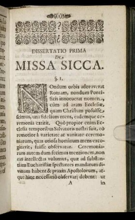 Dissertatio Prima De Missa Sicca.
