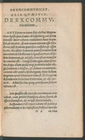 Alia Quaestio. De Excommunicatione.