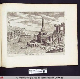 Dorf am Meer mit Ruinen, Brücke und Obelisk