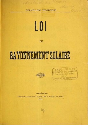 Loi du rayonnement thermique solaire, ses principales conséquences et tables du soleil