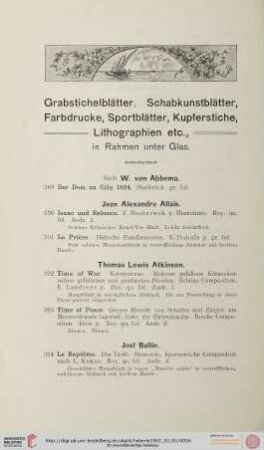 Grabstichelblätter, Schabkunstblätter, Farbdrucke, Sportblätter, Kupferstiche, Lithographien etc., im Rahmen unter Glas (Nr. 389-522)
