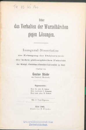 Ueber das Verhalten der Wurzelhärchen gegen Lösungen