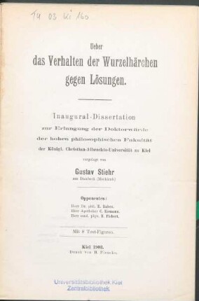 Ueber das Verhalten der Wurzelhärchen gegen Lösungen