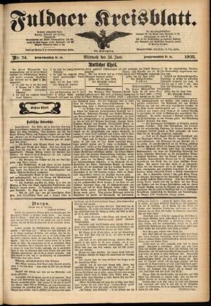 Erste Ausgabe vom Mittwoch, den 24. Juni 1903.