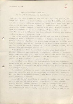 [W161]: Bestandsaufnahme einer Zeit : Briefe und Erzählungen von J. M. R. Lenz