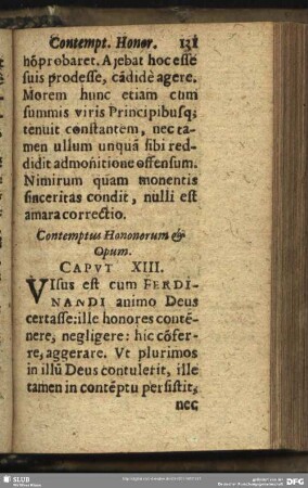 Contemptus Hononorum & Opum. Caput. XIII.