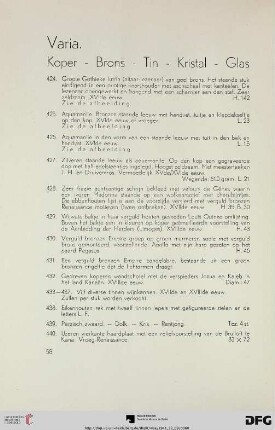 Varia. Koper – Brons – Tin – Kristal – Glas (Nr. 424-451)