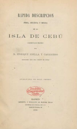 Rápida descripción fisica, geológica y minera de la isla de Cebú (Archipiélago Filipino)