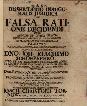 Dissertatio Inauguralis Juridica De Falsa Ratione Decidendi