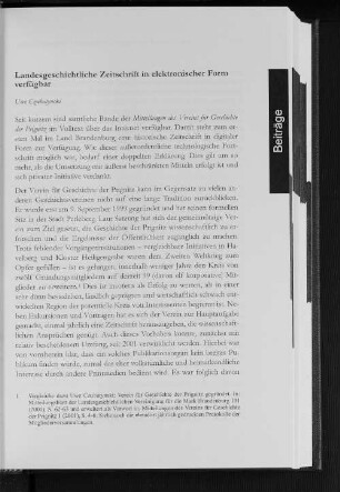 Landesgeschichtliche Zeitschrift in elektronischer Form verfügbar