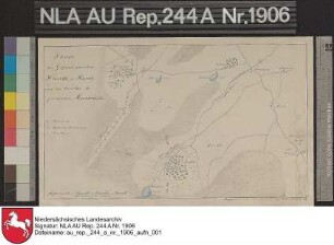 Die Gegend zwischen Wiesede, Hopels und Friedeburg mit Einzeichnung der Moorgebiete, Seen und des Forstes Stroot bei Friedeburg Kolorierte Zeichnung von F. Arends Papier auf Leinen Format 34,0x21,2 M 1:31.380