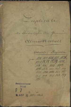 Kirchenbuchduplikate der Katholischen Gemeinde Ottmarsbocholt (Geburten 1832-1860). (Gemeinde: Ottmarsbocholt, Katholische Gemeinde)