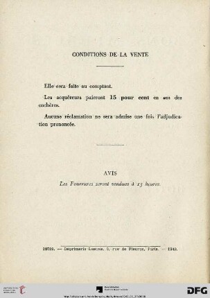 Conditions de la vente