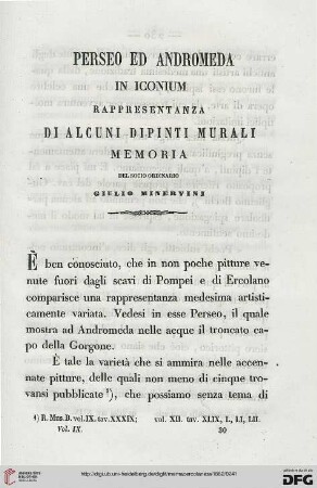 9: Perseo ed Andromeda in Iconium : rappresentanza di alcuni dipinti murali; memoria