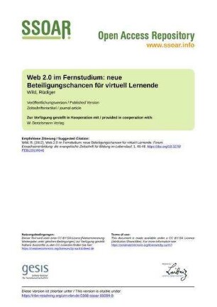 Web 2.0 im Fernstudium: neue Beteiligungschancen für virtuell Lernende