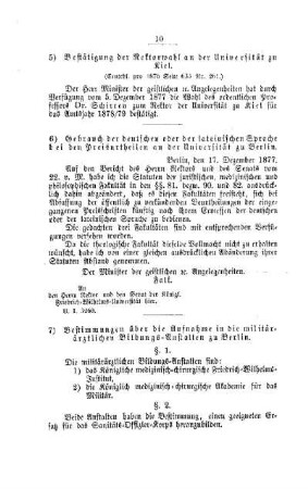 Bestimmungen über die Aufnahme in die militärärztlichen Bildungs-Anstalten zu Berlin : [I. Allgemeine Verhältnisse der Behörden und Beamten]