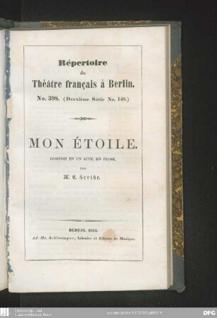 Mon Etoile : comédie en un acte, en prose