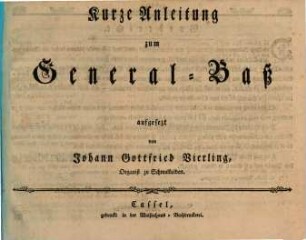 Kurze Anleitung zum General-Baß