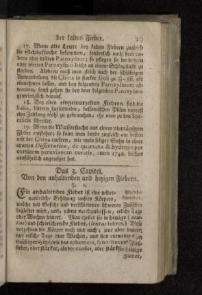 Das 3. Capitel. Von den anhaltenden und hitzigen Fiebern.