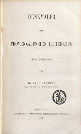Denkmäler der provenzalischen Litteratur