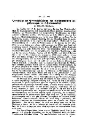 Vorschläge zur Vereinheitlichung der mathematischen Bezeichnungen im Schulunterricht