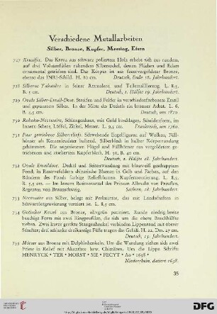 Verschiedene Metallarbeiten (Nr. 727-768)