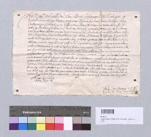 Franz [Weinhard], Bischof von Lydda, Generalvikar von Albrecht Sigismund [Herzog von Bayern], Bischof von Regensburg und Freising, ratifiziert das Testament des verstorbenen Johann Reiffenstul, Pfarrer zu Schierling, und ordnet dessen Exekution an. S: Franz [Weinhard], Bischof von Lydda, Generalvikar von Albrecht Sigismund [Herzog von Bayern]