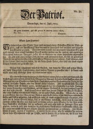 No. 82. Donnerstags, den 26. Julii, 1725