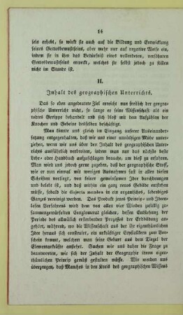 II. Inhalt des geographischen Unterrichts