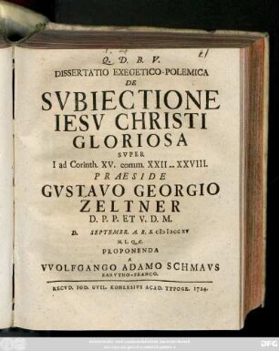 Dissertatio Exegetico-Polemica De Svbiectione Iesv Christi Gloriosa Svper I ad Corinth. XV. comm. XXII - XXVIII.