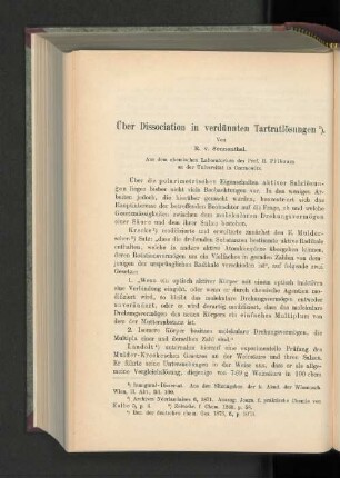 Über Dissociation in verdünnten Tartratlösungen.
