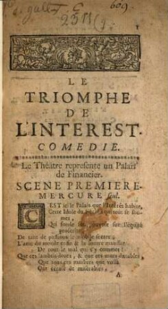Le Triomphe De L'Interest : Comedie