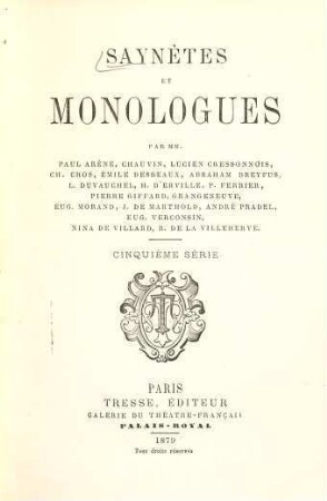 Saynètes et monologues : Par J[acques] de Biez [u.a.]. 5
