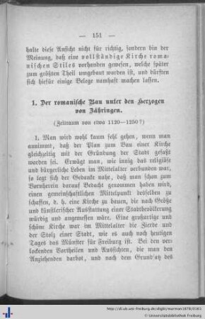 Der romanische Bau unter den Herzogen von Zähringen.