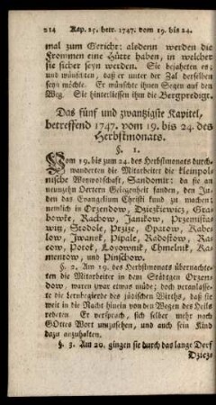 Das fünf und zwantzigste Kapitel, betreffend 1747. vom 19. bis 24. des Herbstmonats