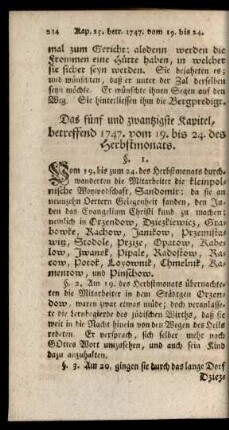 Das fünf und zwantzigste Kapitel, betreffend 1747. vom 19. bis 24. des Herbstmonats