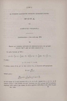 Le funzioni algebriche studiate geometricamente (continuazione e fine vedi pag. 262).