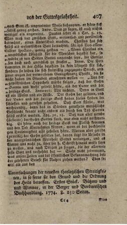 Untersuchungen der neuesten theologischen Streitigkeiten, in so ferne sie den Grund und die Ordnung des Heils betreffen. St.1.