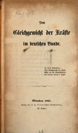 Vom Gleichgewicht der Kräfte im deutschen Bunde