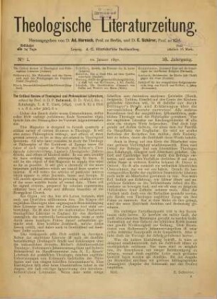 Theologische Literaturzeitung : Monatsschrift für das gesamte Gebiet der Theologie und Religionswissenschaft. 16. 1891