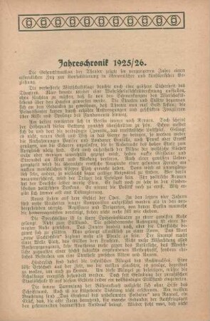 Jahreschronik 1925/26