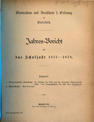 Jahresbericht : über das Schuljahr ..., 1877/78