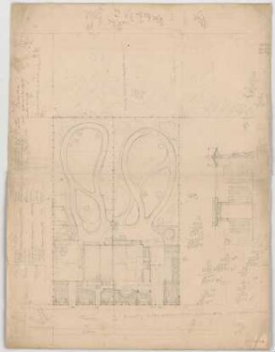 Thiersch, August ; München - Nymphenburg, Zuccalistr. 11 - 13; Doppelhaus Parseval - Wolff - Lageplan, Grundriss, Detail