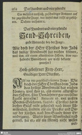 Das Hundert und vierzehende Send-Schreiben