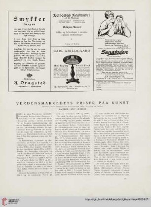 3.1926: Verdensmarkedets Priser paa Kunst : (nogle Auktionspriser fra Forsæsonen 1926 i London og Paris) : Malerier, Sølv, Juveler