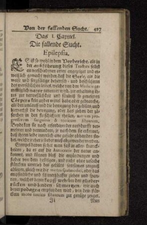 Das I. Capitel. Die fallende Sucht. Epilepsia.