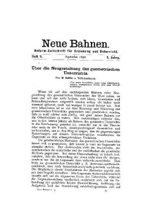 Über die Neugestaltung des geometrischen Unterrichts