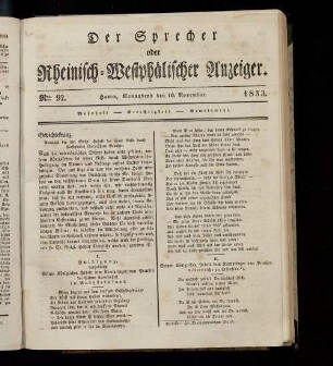 Der Sprecher oder Rheinisch-Westfälischer Anzeiger. 1832-1842