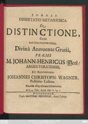 2: Dissertatio Metaphysica De Distinctione