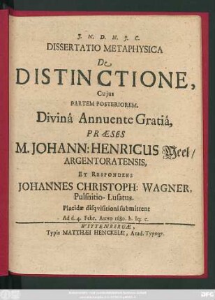 2: Dissertatio Metaphysica De Distinctione